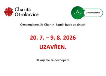 Uzavření charitního šatníku 20. 7. - 9. 8. 2026
